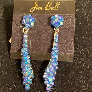 Iridescent Blue Crystal Dangle Earrings